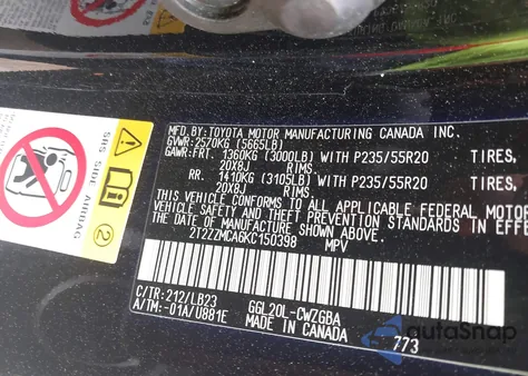 2019 Lexus Rx 350 из США, поврежденный, VIN 2T2ZZMCA6KC150398